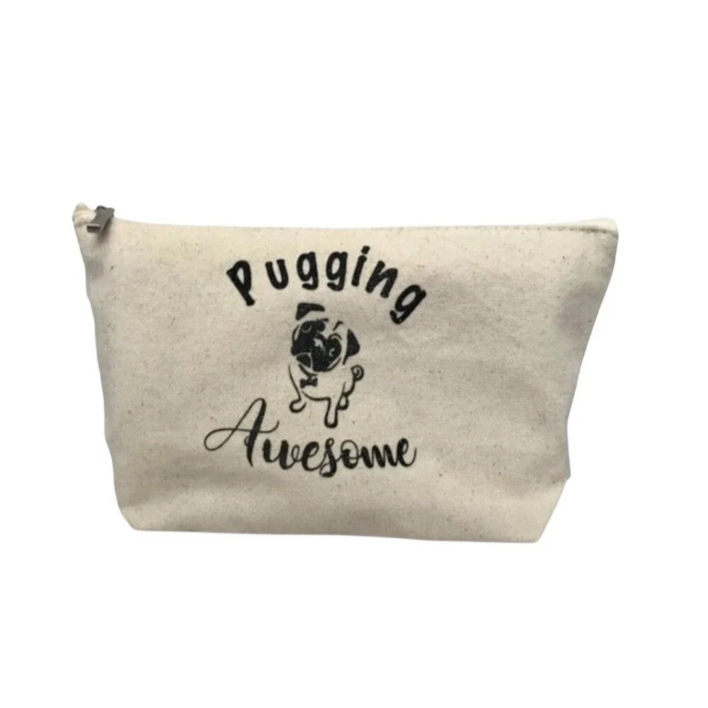 Pug Makeup Bag Gift for Pug Lovers Pug Mom Cosmetic Bag with 'Pugging Awesome'